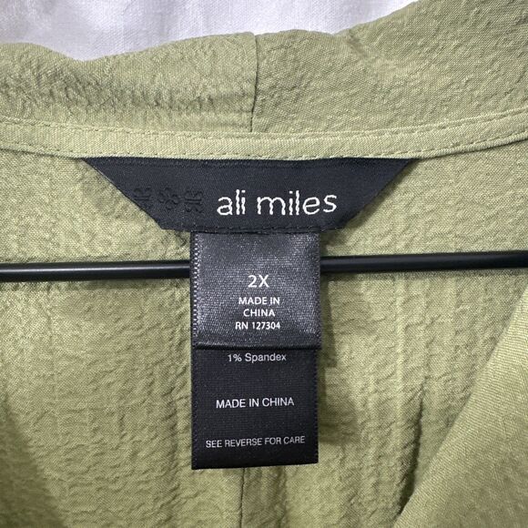 Ali Miles Green Cowl Neck Asymmetric Tunic Top Womens 2X Art to Wear Lagenlook - Picture 3 of 11